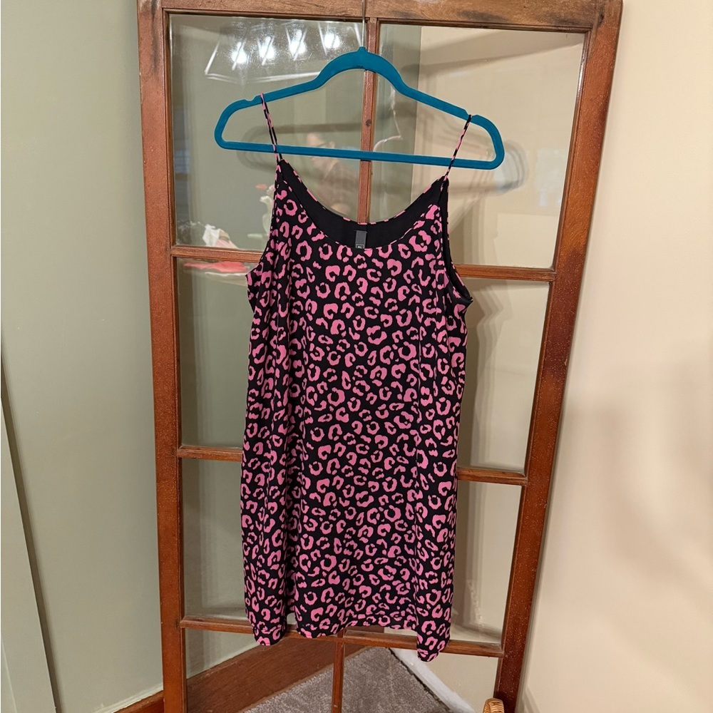 ALYA Neon Pink Leopard Bold Print Slip Mini Dress Size Large